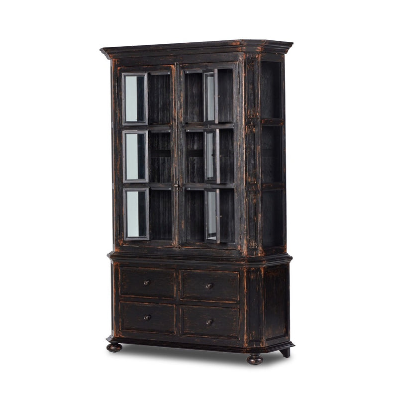 The "You Will Need a Lot Of Hinges" Cabinet Distressed Burnt Black Veneer Angled View 238292-001