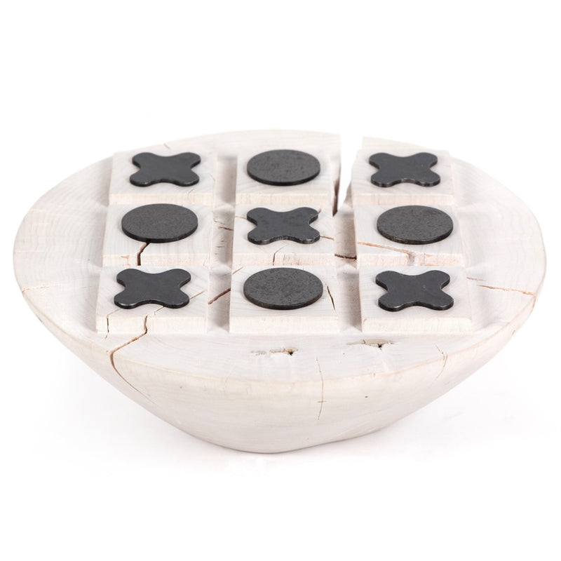 Four Hands Tic Tac Toe Ivory Angled Top View Stainless Steel Game Pieces