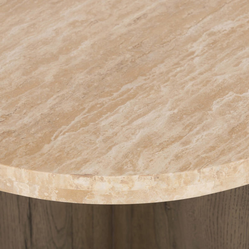 Toli End Table Solid Travertine Rounded Edge Four Hands