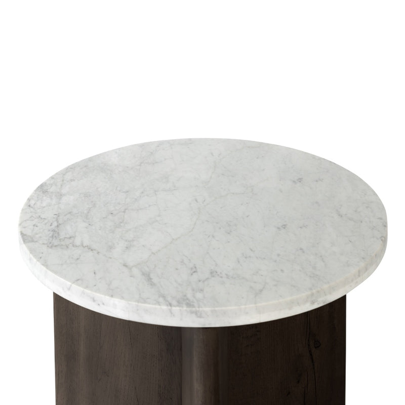 Four Hands Toli End Table Italian White Marble Tabletop Detail