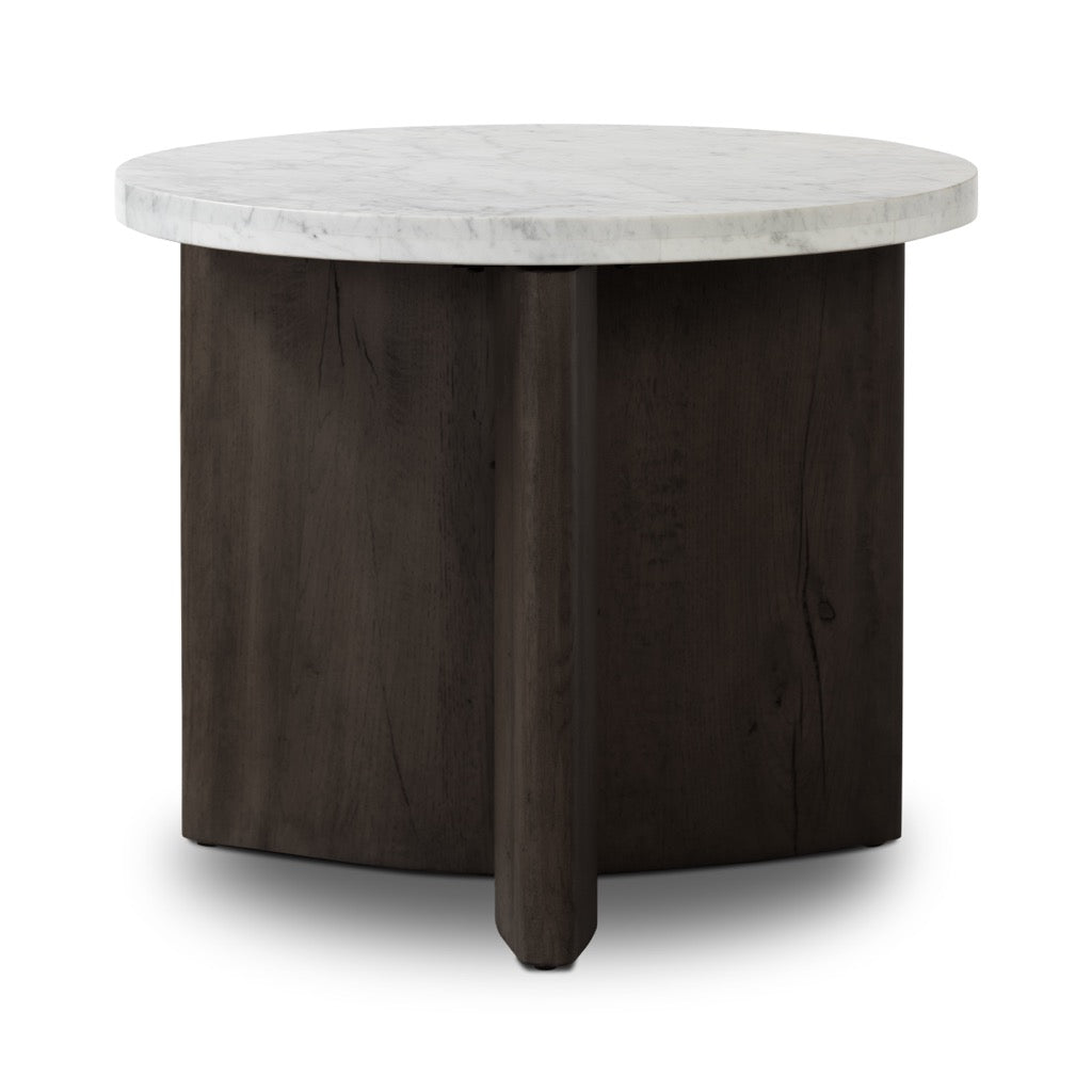 Toli End Table Italian White Marble Angled View Four Hands