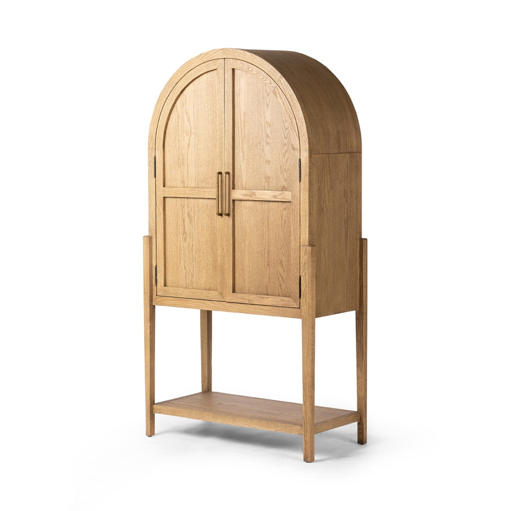 Tolle Bar Cabinet Drifted Oak Solid Angled View Four Hands