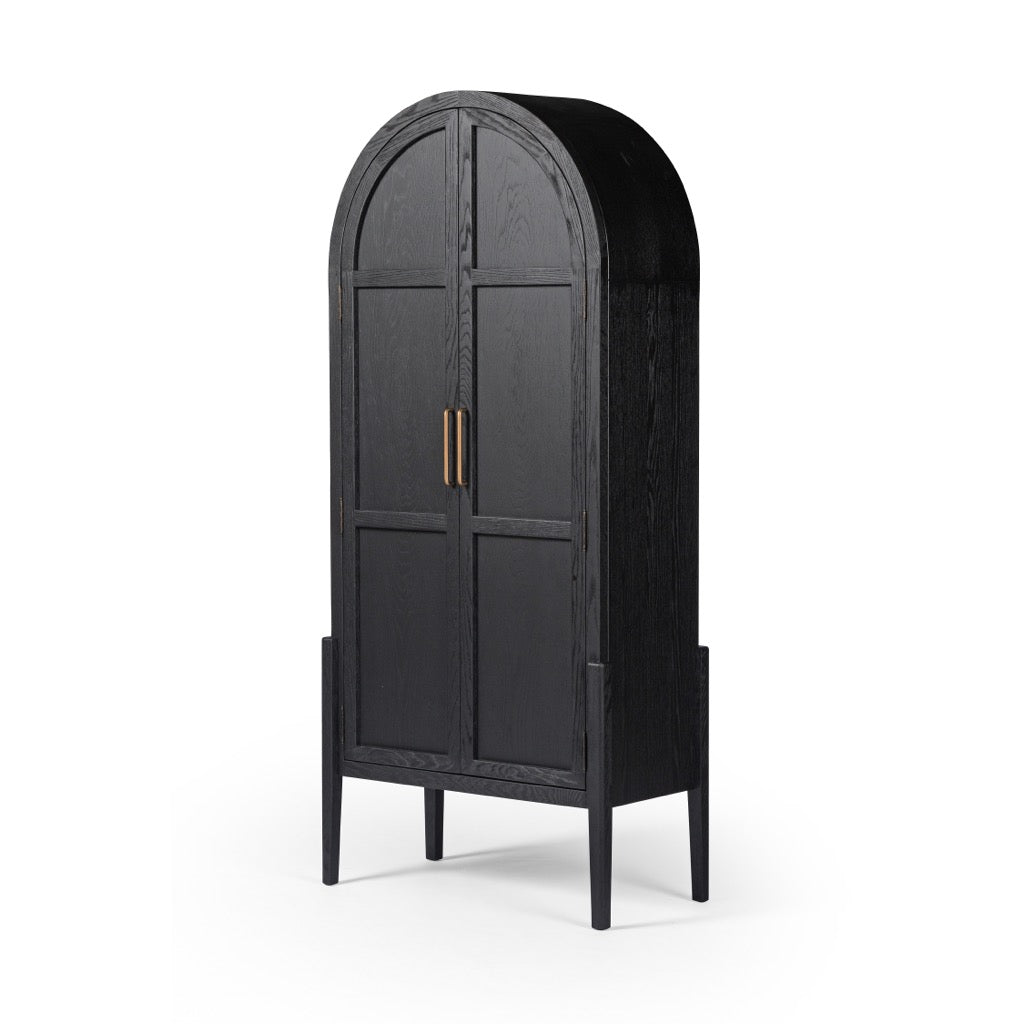Tolle Panel Door Cabinet Drifted Matte Black Angled View Four Hands