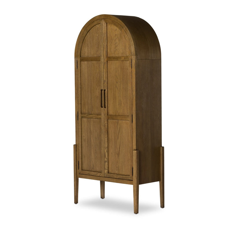 Tolle Panel Door Cabinet Drifted Oak Solid Angled View Four Hands