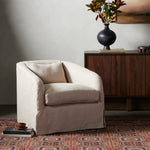 Topanga Slipcover Swivel Chair Flanders Flax Staged View Four Hands