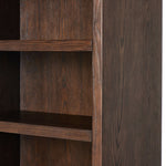 Torrington Bookcase Umber Oak Veneer Shelf and Side Detail Four Hands