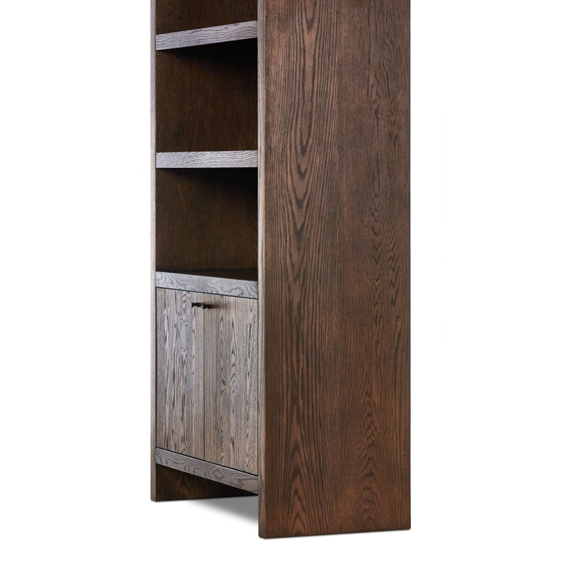 Torrington Bookcase Umber Oak Veneer Lower Cabinet Angled 238143-001