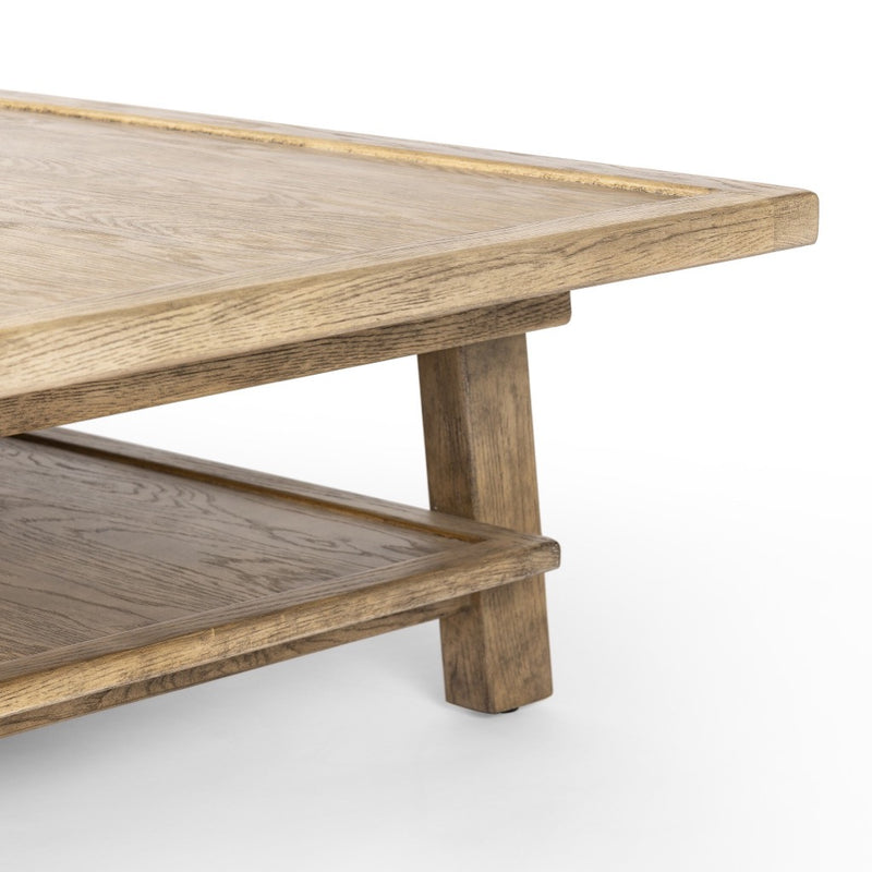 Trinity Coffee Table 241021-001 table corner and lower shelf view 