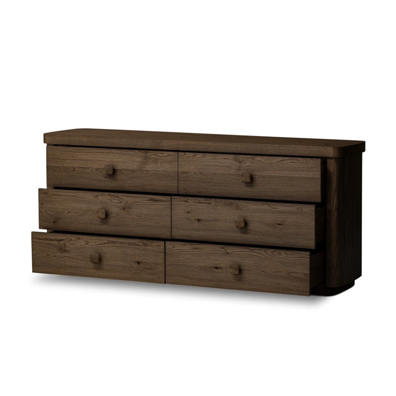 Four Hands Valen 6 Drawer Dresser angled open drawer view