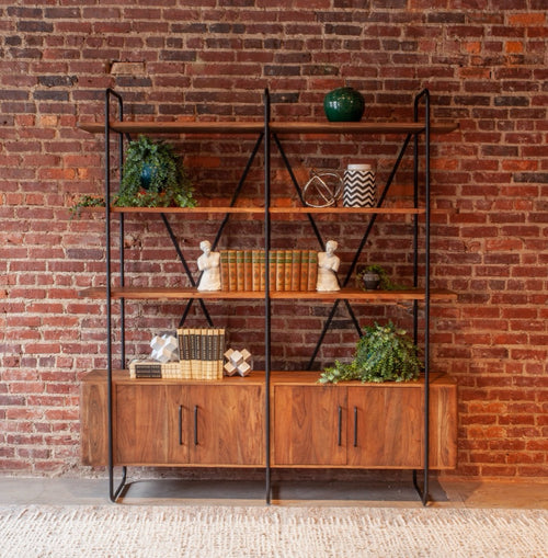 Verbania 75" Acacia Wood Bookshelf FVE-BS75PB staged view 