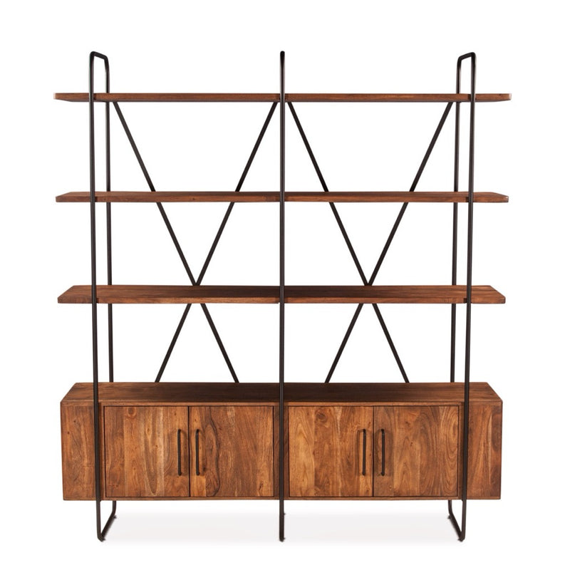 HTD Verbania 75" Acacia Wood Bookshelf front view 