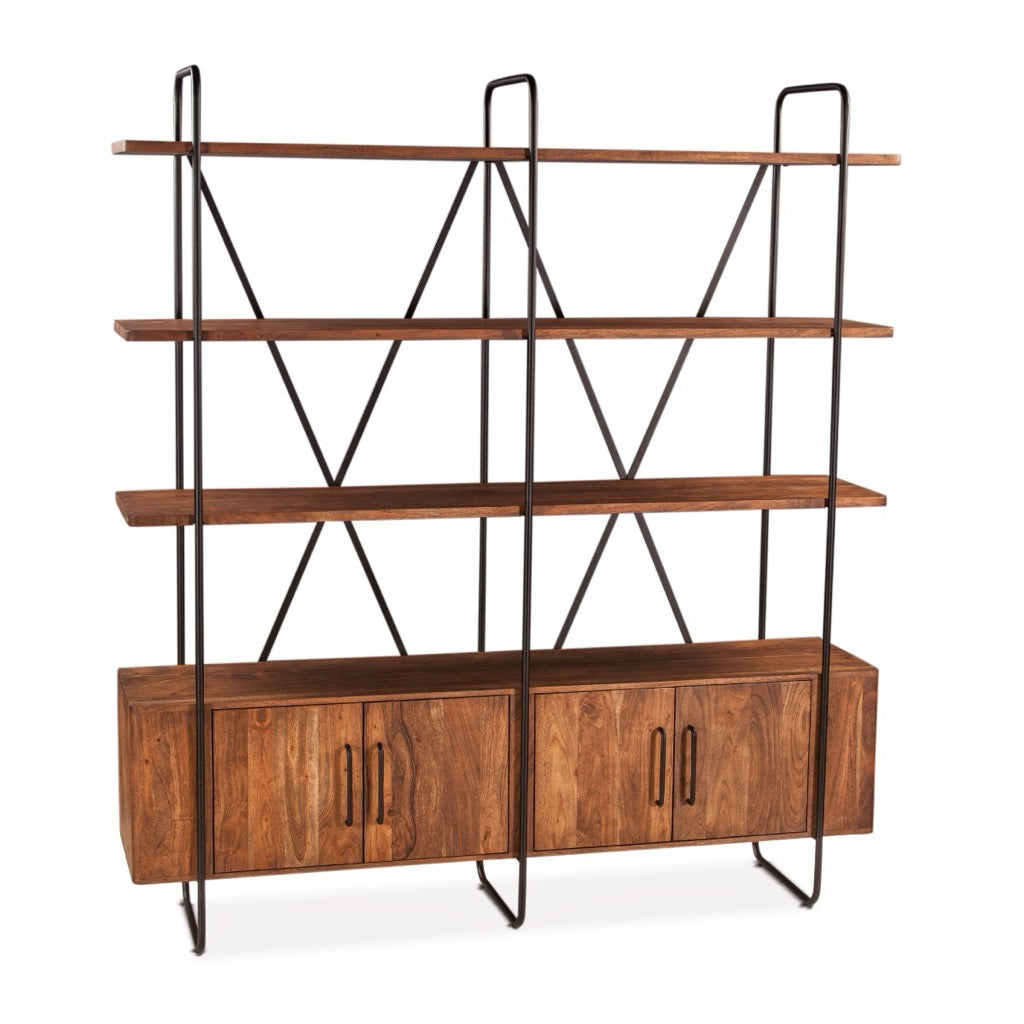 HTD Verbania 75" Acacia Wood Bookshelf angled view 