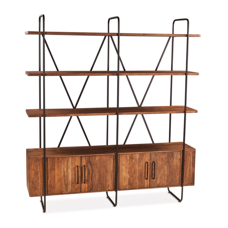 HTD Verbania 75" Acacia Wood Bookshelf angled view 