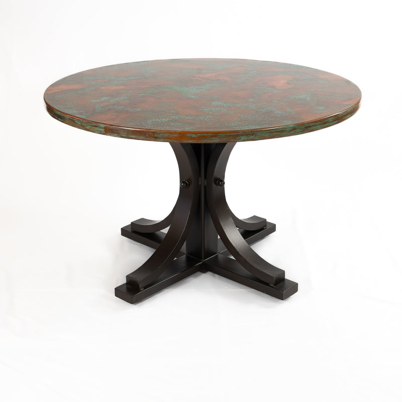 Vestal Copper Dining Table - Burnt Coconut Base - Verde Medley Copper