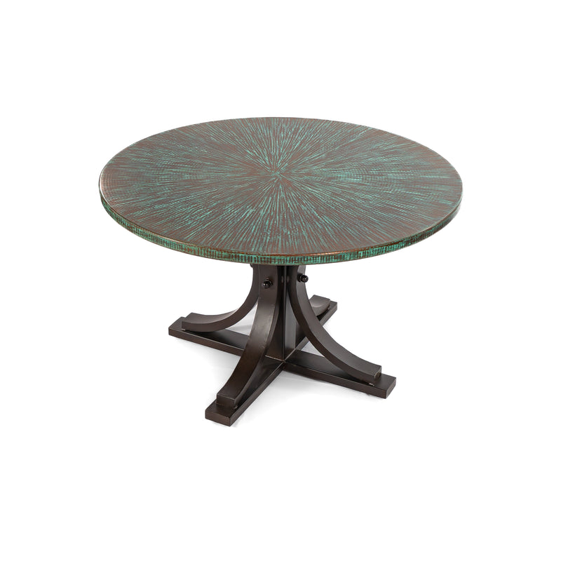 Vestal Copper Dining Table - Burnt Coconut Base - Weathered Penny Copper