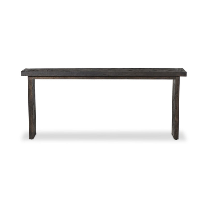 Warby Console Table Worn Black Veneer Back View Four Hands