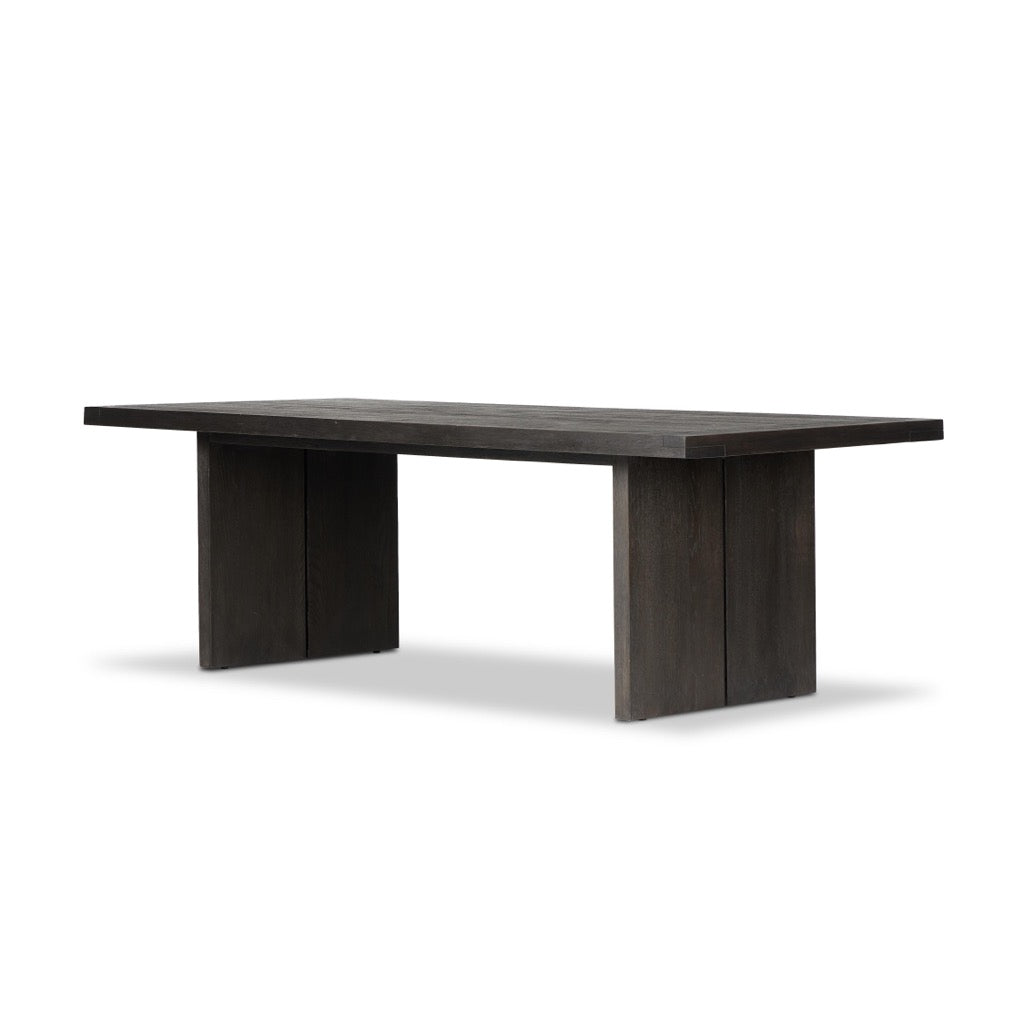Warby Dining Table Worn Black Veneer Angled View Four Hands
