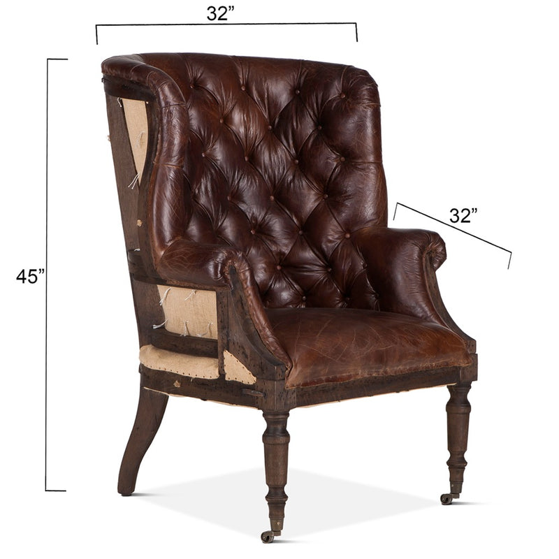 HTD Welsh Deconstructed Accent Chair angled with dimensions 