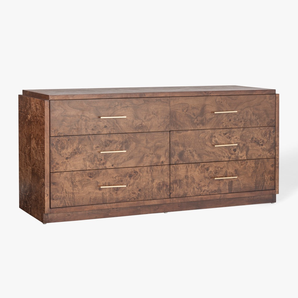 Wesley 6-Drawer Burl Dresser Dark Brown