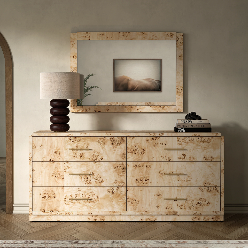 Co.House Designs Wesley 6 Drawer Burl Dresser - Light Brown Co.House Designs Wesley 6 Drawer Burl Dresser - Light Brown