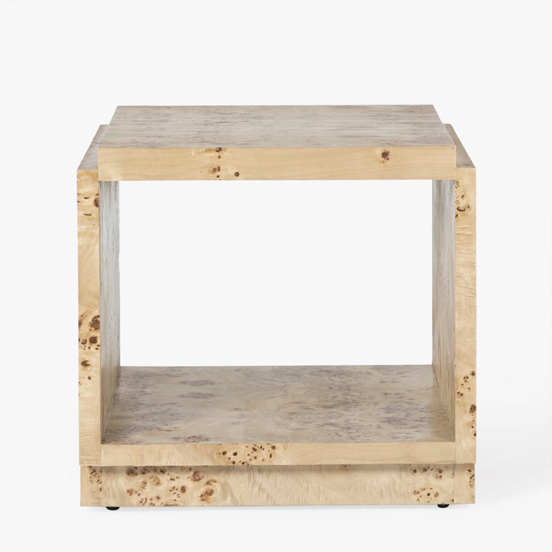 Wesley Burl Side Table Light Brown Front Facing View Co.House Designs