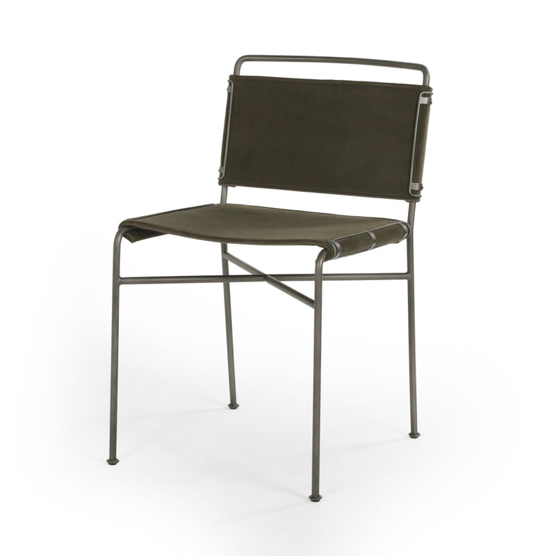 Wharton Dining Chair Modern Velvet Loden Angled View Four Hands