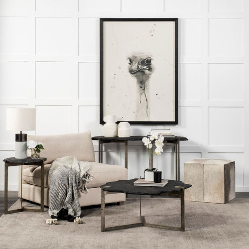 Zahavi Square Ottoman Grey Hair-on-Hide Staged View 69055