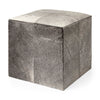 Zahavi Square Ottoman Grey Hair-on-Hide Angled View Mercana
