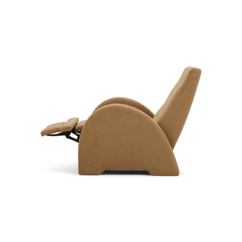 Zephyr Re-Invented Recliner Dolly Camel Side View Reclined American Leather