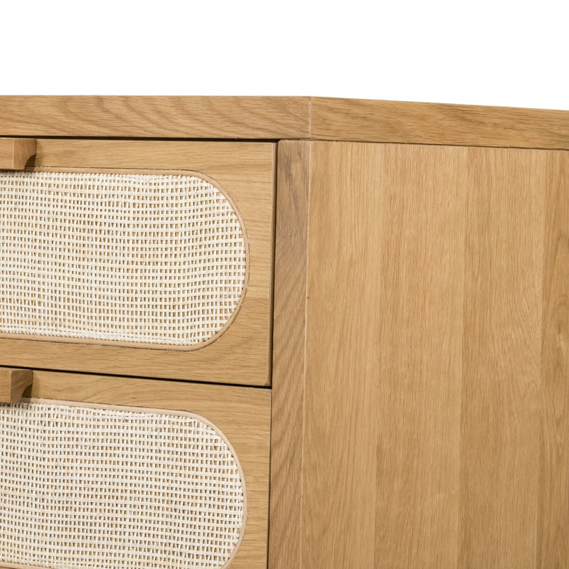 Allegra 5 Drawer Dresser-Natural Cane close up front side view drawers closed