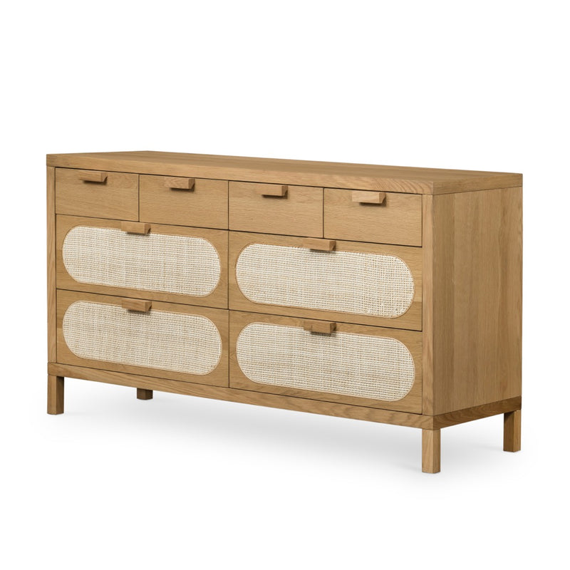 Allegra 8 Drawer Dresser-Natural Cane front angled view