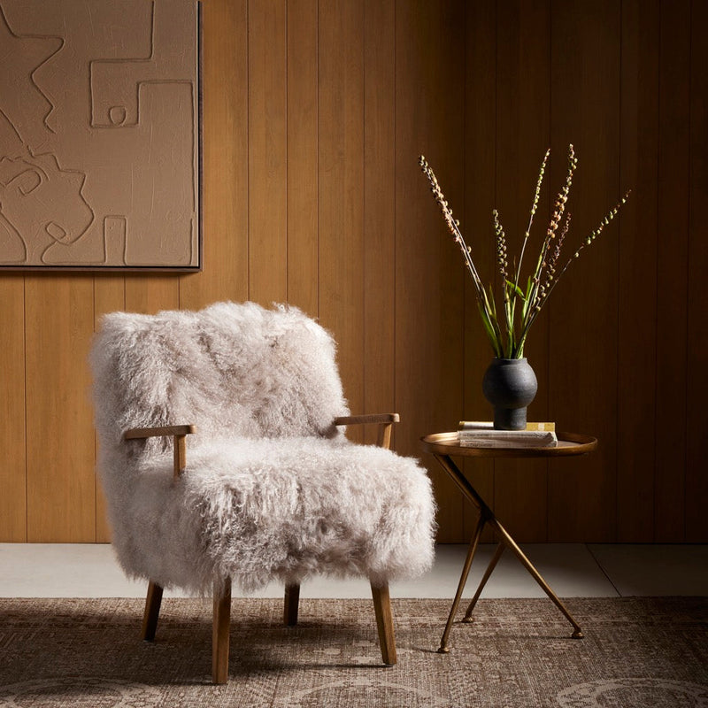 Ashland Armchair Taupe Magnolian Fur Staged View Four Hands