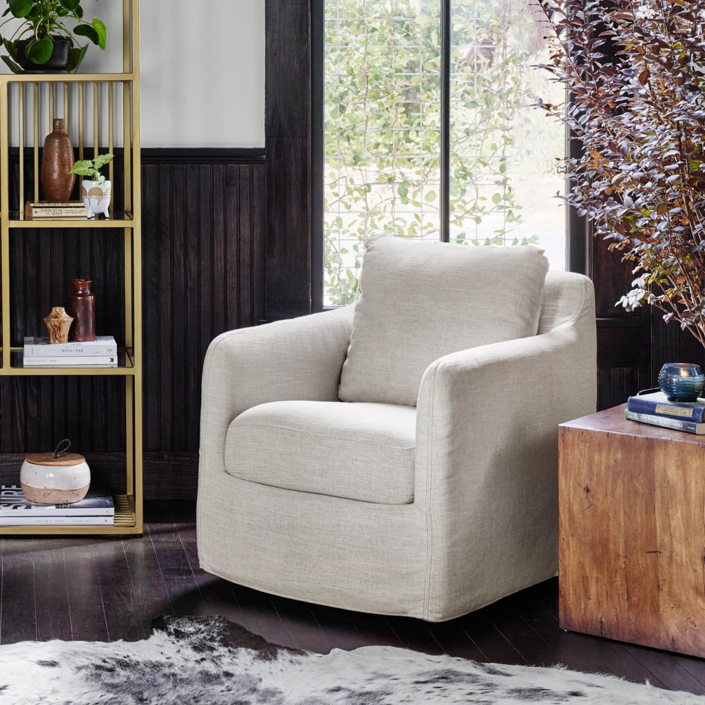 Banks White Swivel Chair Cambric Ivory Four Hands