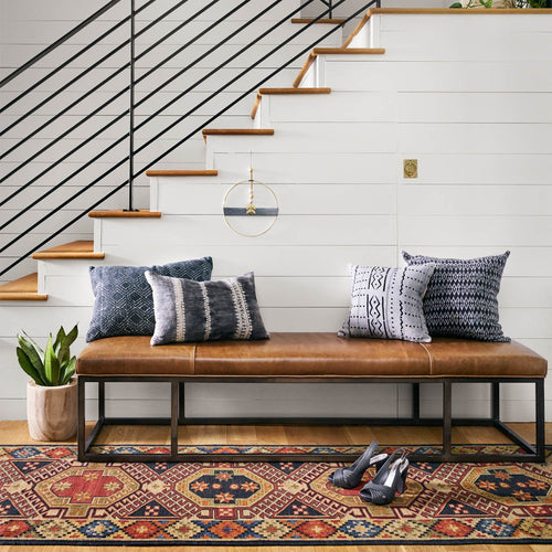 brown leather entryway bench