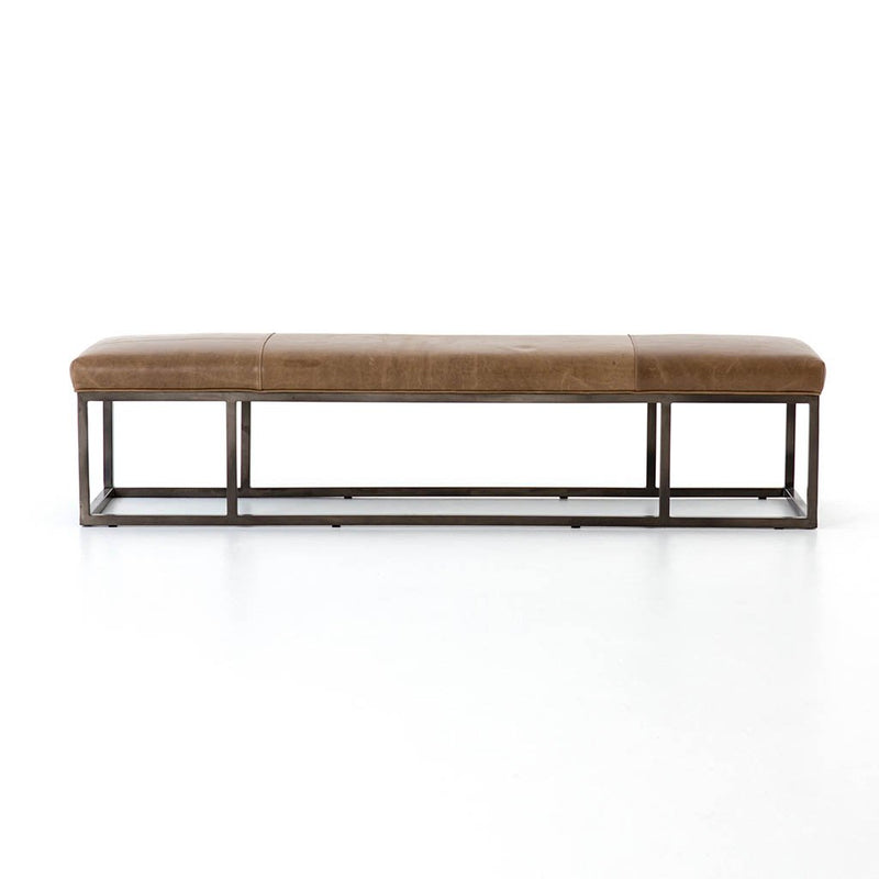 brown leather accent bench