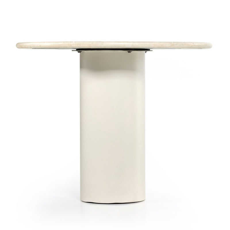 Four Hands Belle Round Dining Table-Cream Marble full view with underside