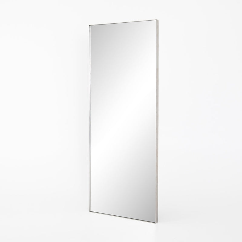 Bellvue Floor Mirror Shiny Steel Angled View Four Hands