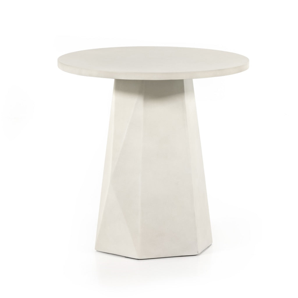 Bowman Outdoor End Table White Concrete Angled View Four Hands