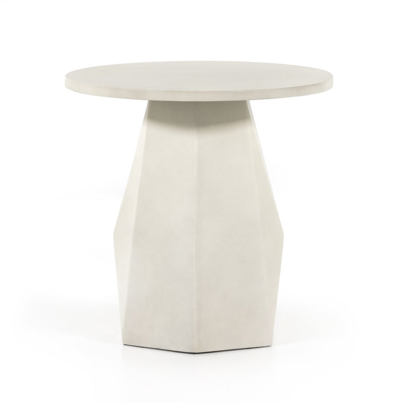 Bowman Outdoor End Table White Concrete Side View