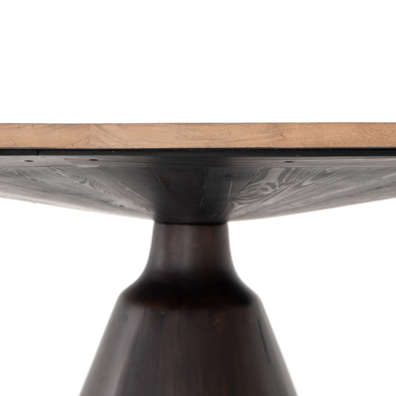 Dining Table Light Brushed Parawood table top with dark brown table bottom and pedestal base
