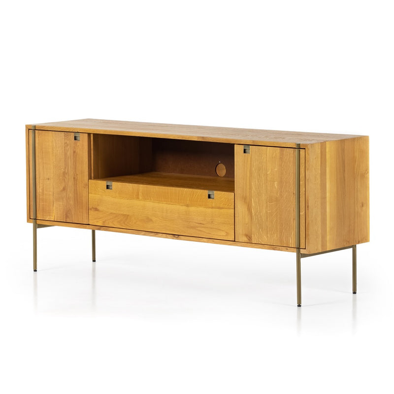 Carlisle Media Console Natural Oak Angled View Four Hands
