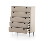 Four Hands Carly 5 Drawer Dresser Grey Wash Angled View Open Drawers