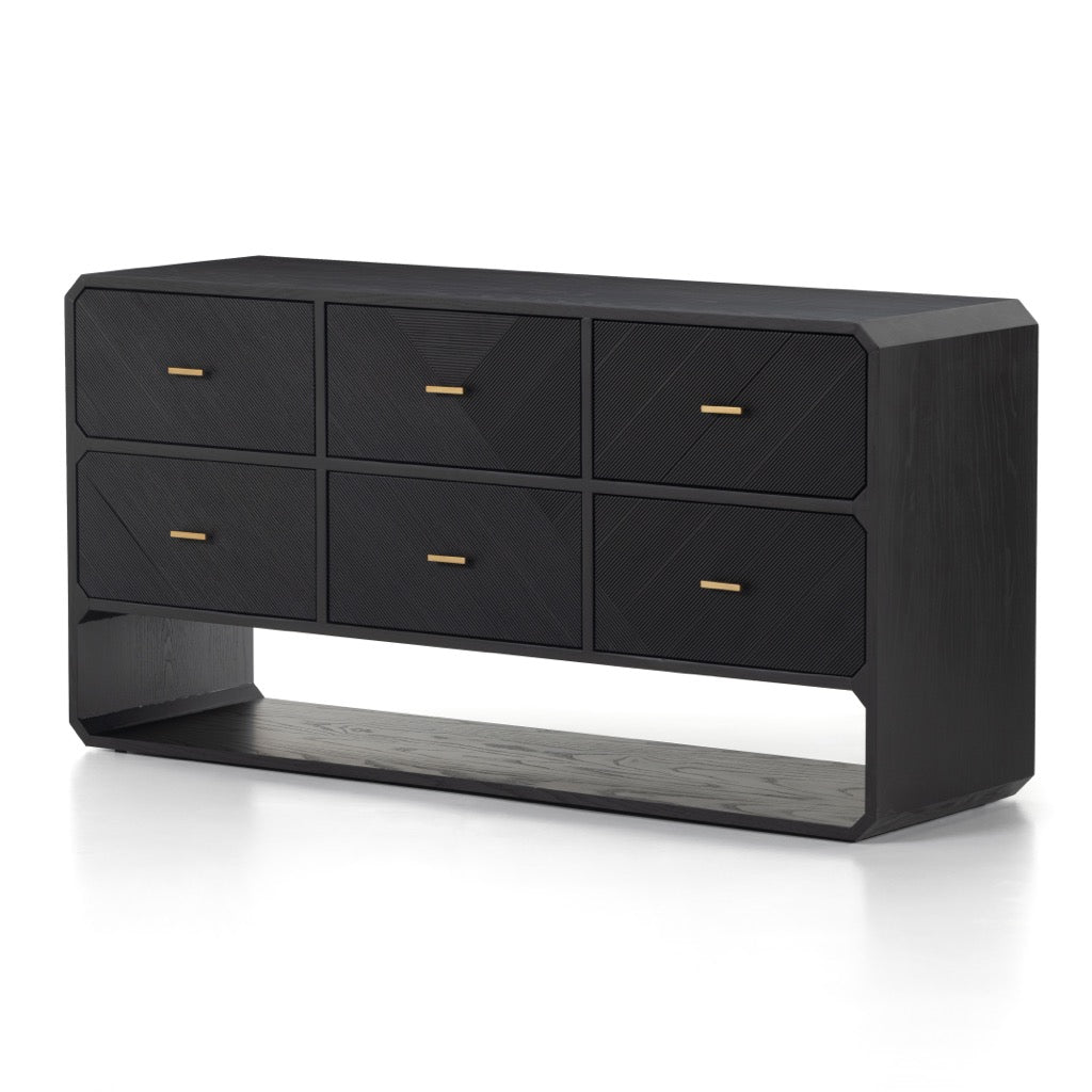 low black dresser Suki 6 Drawer Dresser-Burnished and the subtle wood grain texture provides visual interest South Shore Step One 6-Drawer