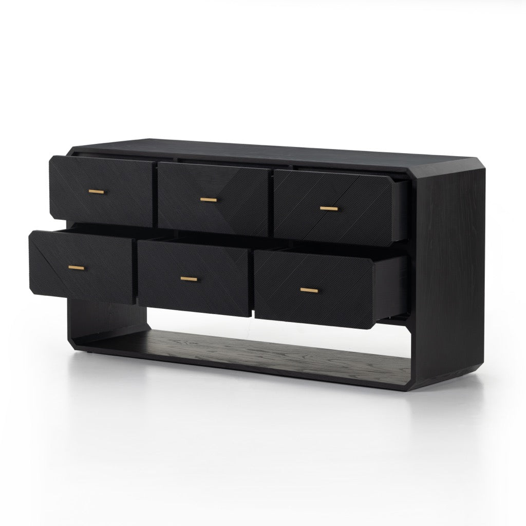 Caspian 6 Drawer Dresser - Black Ash Veneer | Four Hands Caspian 6 Drawer Dresser - Black Ash Veneer | Four Hands
