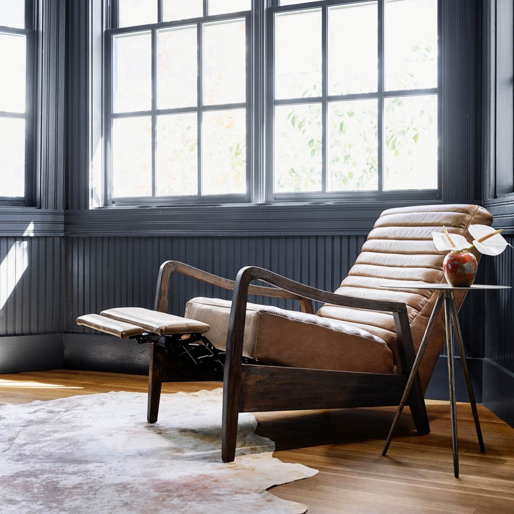 Chance Taupe Leather Recliner | Four Hands