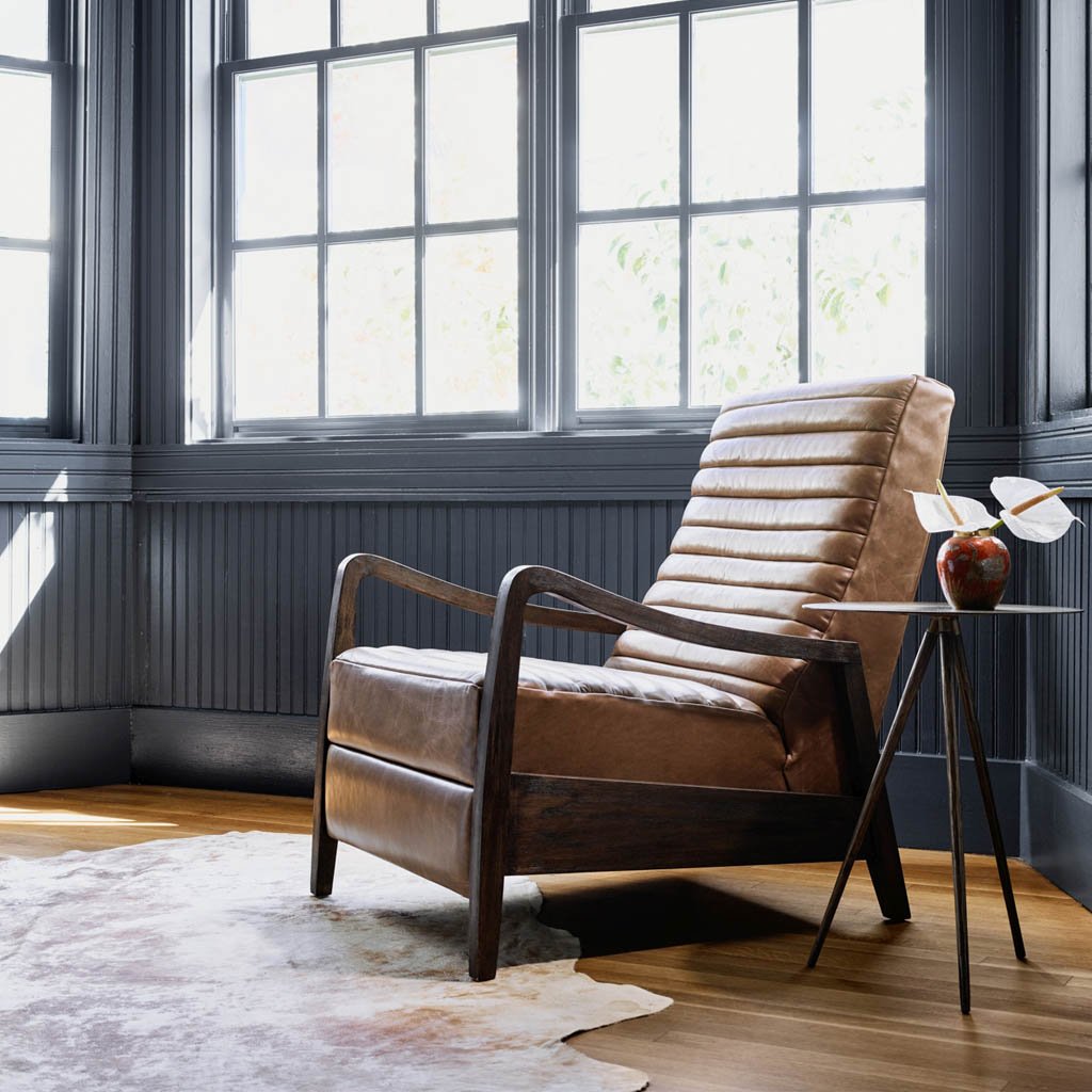 Chance Taupe Leather Recliner Four Hands