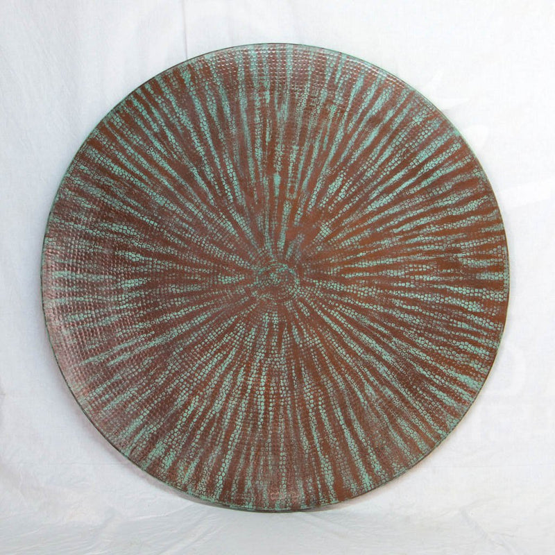 hammered copper table with iron base vestal design