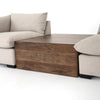 Four Hands Covell Sectional Table Spalted Alder Between two Sectional Sofa pieces