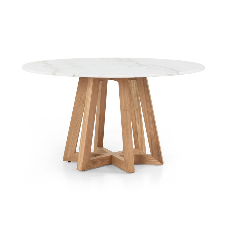 Creston Dining Table Light Honey Oak Base with a White Marble Top