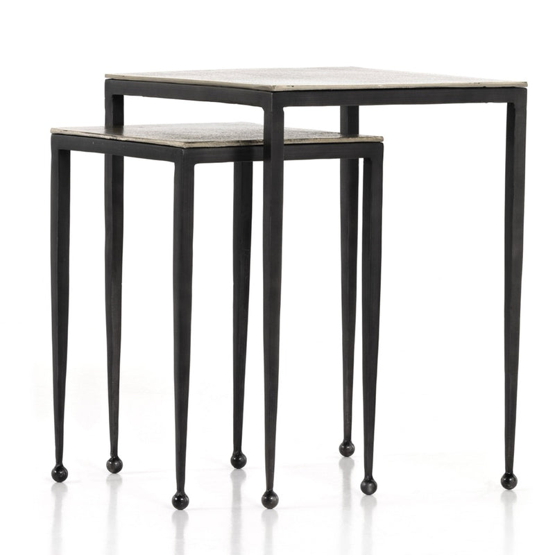 Four Hands Dalston Nesting End Table Antique Nickel Angled View